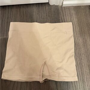 Beige Ribbed High-Waisted Shorts